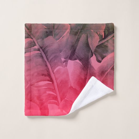 明るいおもしろいピンクトロピカルサマーパーム葉 バスタオルセット (ウォッシュタオル)