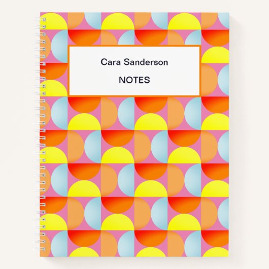 明るいおもしろいミッドセンチュリーモダン抽象芸術半円 ノートブック (正面)
