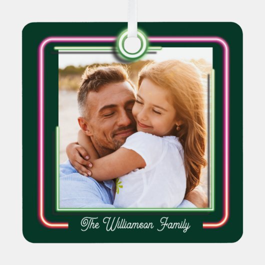 明るいおもしろいレトロネオンピンク&グリーンフレーム2枚の写真 メタルオーナメント (正面)