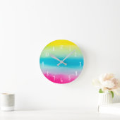明るいおもしろい水色 ラウンド壁時計 (ホーム)