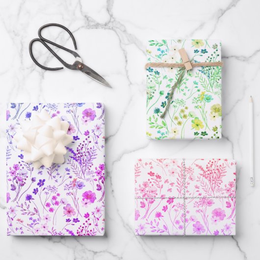 明るいお洒落ネオンカラフルワイルドフラワーガーデン ラッピングペーパーシート (正面)