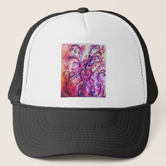 明るいお洒落ピンク色の紫の白が咲く キャップ (正面)