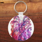 明るいお洒落ピンク色の紫の白が咲く キーホルダー (正面)
