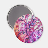 明るいお洒落ピンク色の紫の白が咲く マグネット (正面/裏面)