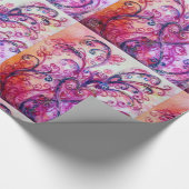 明るいお洒落ピンク色の紫の白が咲く ラッピングペーパー (角)