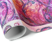 明るいお洒落ピンク色の紫の白が咲く ラッピングペーパー (ロールコーナー)