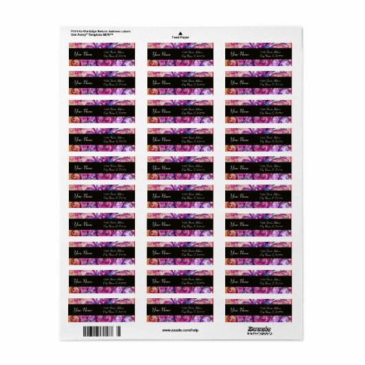 明るいお洒落ピンク色の紫の黒が輝く ラベル (フルシート)