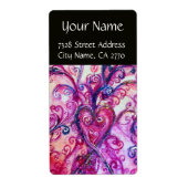 明るいお洒落ピンク色の紫の黒が輝く ラベル (正面)