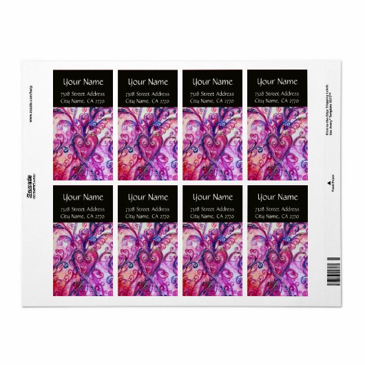 明るいお洒落ピンク色の紫の黒が輝く ラベル (フルシート)