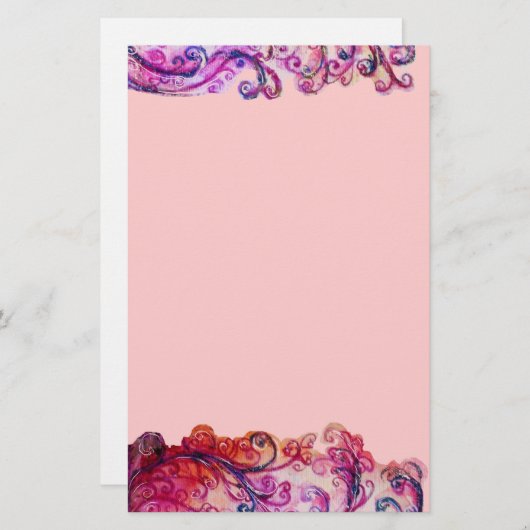 明るいお洒落ピンク色の赤い紫が咲く 便箋 (正面/裏面)