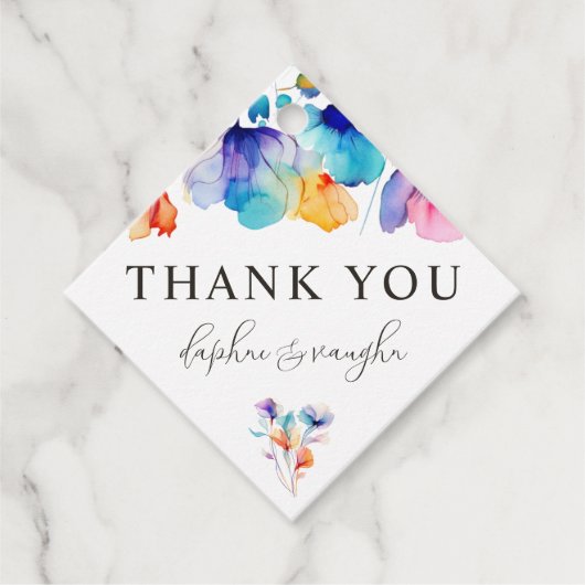 明るいお洒落ワイルドフラワー結婚式の引き出物ラベル フェイバータグ (正面)