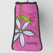 明るいお洒落白デイジーの花離れのピンク ゴルフヘッドカバー (回転90)