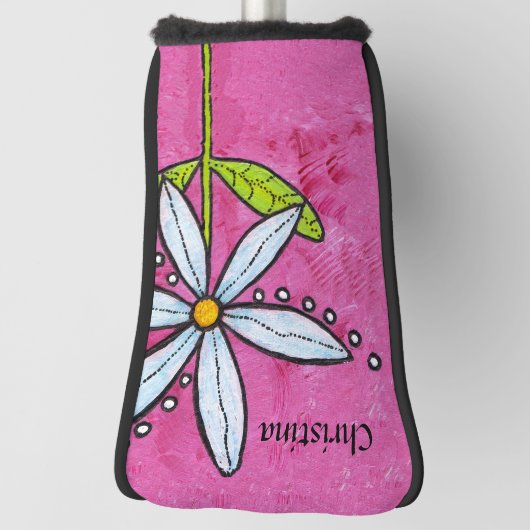 明るいお洒落白デイジーの花離れのピンク ゴルフヘッドカバー (回転90)