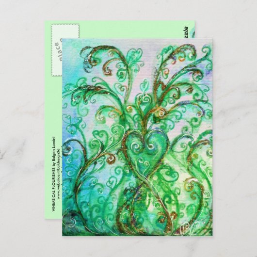 明るいお洒落緑の青い白が咲く ポストカード (正面/裏面)