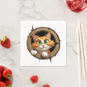 明るいお洒落緑色の目を持つ漫画の猫 スタンダードカクテルナプキン (インサイチュ)