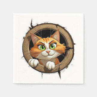 明るいお洒落緑色の目を持つ漫画の猫 スタンダードカクテルナプキン