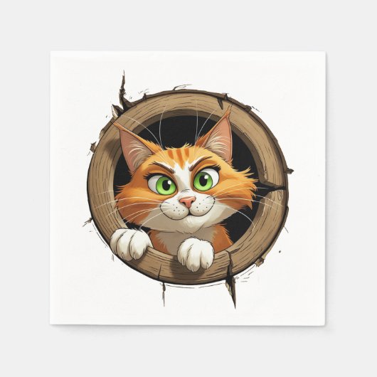 明るいお洒落緑色の目を持つ漫画の猫 スタンダードカクテルナプキン (正面)