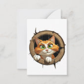 明るいお洒落緑色の目を持つ漫画の猫 ノートカード (正面)