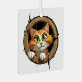 明るいお洒落緑色の目を持つ漫画の猫 メタルオーナメント (正面右)
