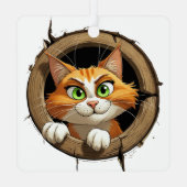 明るいお洒落緑色の目を持つ漫画の猫 メタルオーナメント (裏面)