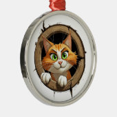 明るいお洒落緑色の目を持つ漫画の猫 メタルオーナメント (右)