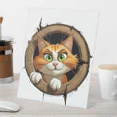 明るいお洒落緑色の目を持つ漫画の猫 台座サイン (インサイチュ)