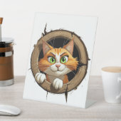 明るいお洒落緑色の目を持つ漫画の猫 台座サイン (インサイチュ)