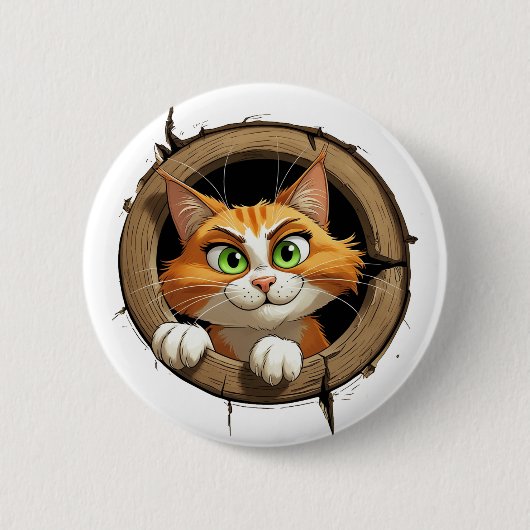 明るいお洒落緑色の目を持つ漫画の猫 缶バッジ (正面)