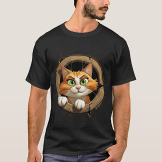 明るいお洒落緑色の目を持つ漫画の猫 Tシャツ