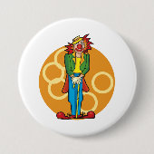 明るいお洒落色の漫画ピエロ 缶バッジ (正面)