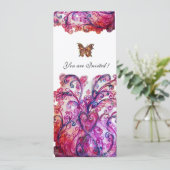 明るいお洒落赤ピンク色の紫の銀が花開く 招待状 (スタンド正面)