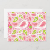 明るいかわいらしピンクとライムグリーンのペイズリーパターン ポストカード (正面/裏面)