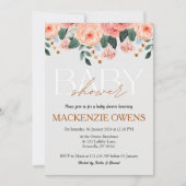 明るいかわいらし灰色のフローラ赤面ベビーシャワー 招待状 (正面)