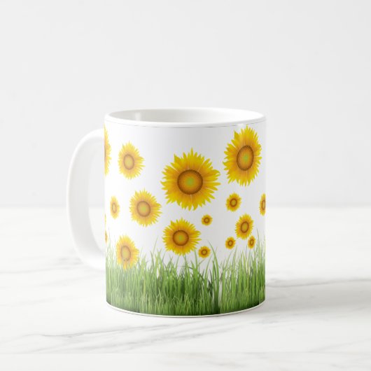 明るいとエレガントひまわりグラフィックデザイン コーヒーマグカップ (正面左)