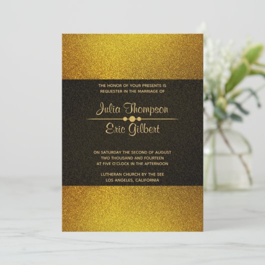 明るいと暗い金ゴールド結婚グリッター 招待状 (スタンド正面)