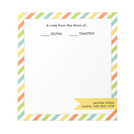 明るいの母からの注ストライプ ノートパッド (正面)