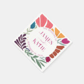 明るいはっきりしたとカラフルレトロの結婚フローラ スタンダードカクテルナプキン (角)