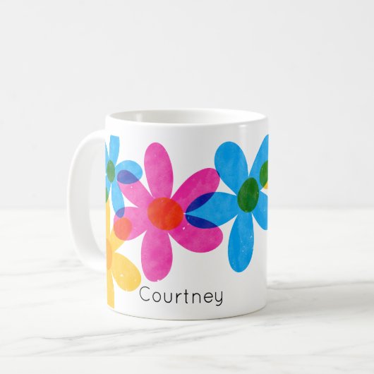 明るいはっきりしたとヒッピーのパーソナライズされた花 コーヒーマグカップ (正面左)