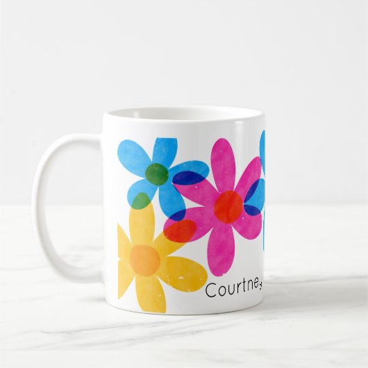 明るいはっきりしたとヒッピーのパーソナライズされた花 コーヒーマグカップ (左)