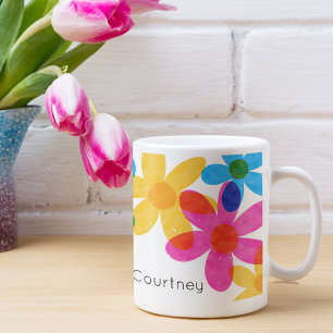 明るいはっきりしたとヒッピーのパーソナライズされた花 コーヒーマグカップ
