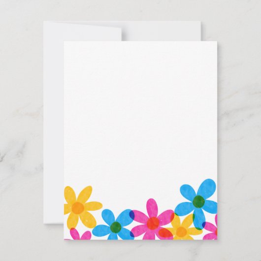 明るいはっきりしたとヒッピーの花の日付を保存 招待状 (裏面)