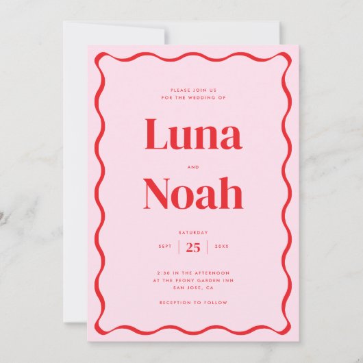 明るいはっきりしたとピンクと赤結婚の 招待状 (正面)