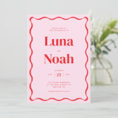 明るいはっきりしたとピンクと赤結婚の 招待状 (スタンド正面)