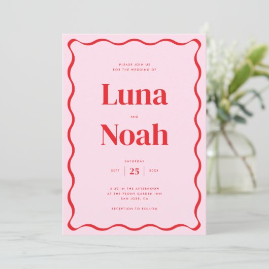 明るいはっきりしたとピンクと赤結婚の 招待状 (スタンド正面)