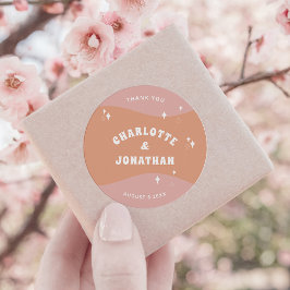 明るいはっきりしたとモダンレトロ結婚の ラウンドシール