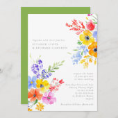 明るいはっきりしたと水の色のフローラ結婚の 招待状 (正面/裏面)