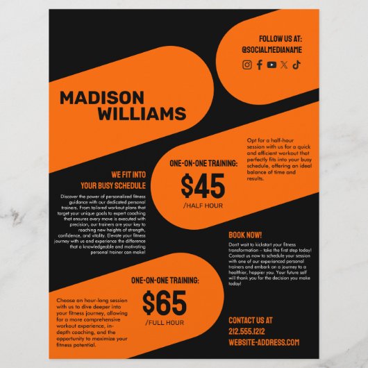 明るいはっきりしたオレンジ色のパーソナルトレーナー写真 チラシ (裏面)