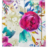 明るいはっきりしたカラフルフローラモダンボタニカルシック シャワーカーテン (正面)