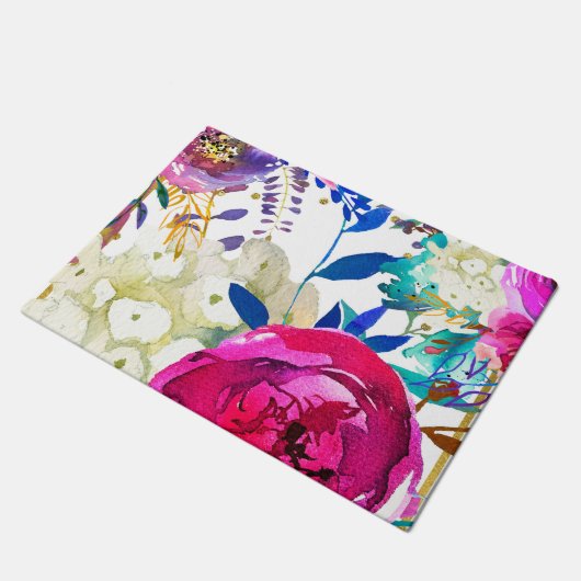 明るいはっきりしたカラフルフローラモダン植物学 ドアマット (アングル)