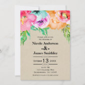 明るいはっきりしたカラフルフローラ素朴クラフト 招待状 (正面)